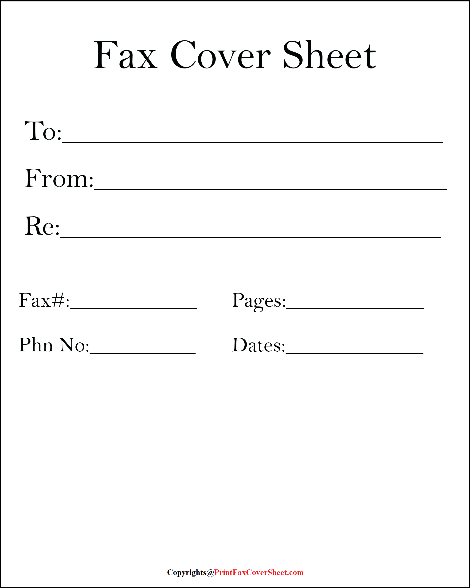 Free Blank Personal Fax Cover Sheet Template PDF